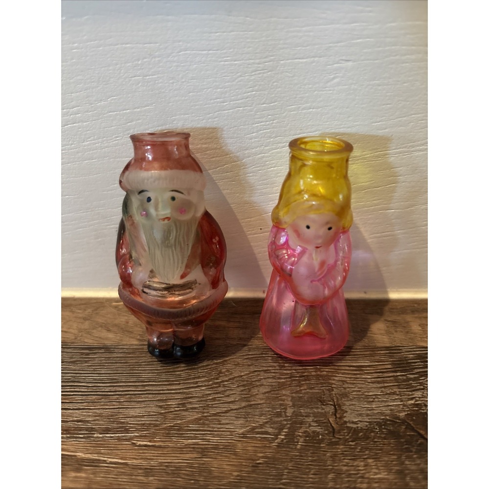 Vintage Old World Christmas Glass Light Covers 2 Pieces Santa & Angel
